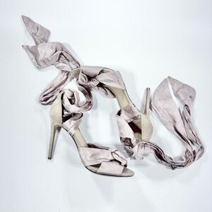 Alexandre Birman nude suede satin Katherine wrap stiletto heels 40